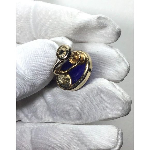 Vintage Egyptian Style Burt Cassell Gold Filled Blue Scarab Screw Back Earrings - Picture 4 of 7